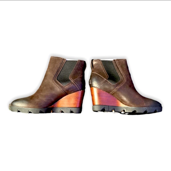 Sorel Wedge Joan Uptown Leather Chelsea Boot Blacknd Brown Waterproof Winter - Picture 5 of 11